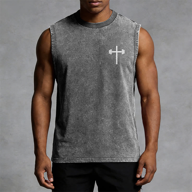 Christianartworkshop Philippians 4:13 Barbell Cross Unisex Washed Tank Top - image 2
