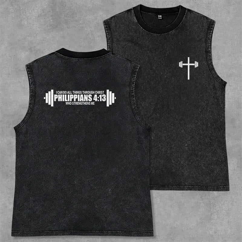 Christianartworkshop Philippians 4:13 Barbell Cross Unisex Washed Tank Top - Black - 2XL - image 7