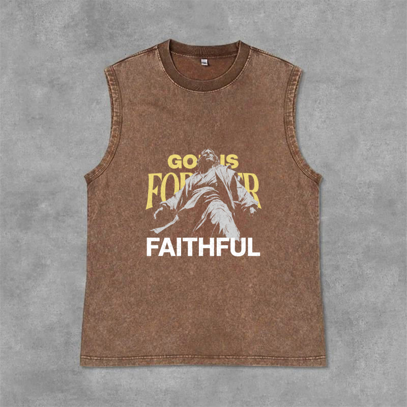 Christianartworkshop God is Forever Faithful Unisex Washed Tank Top - Brown - 2XL - image 0