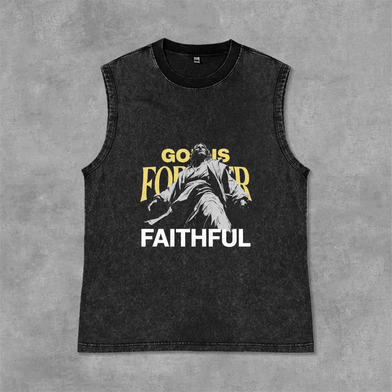 Christianartworkshop God is Forever Faithful Unisex Washed Tank Top - Black - 2XL - image 6