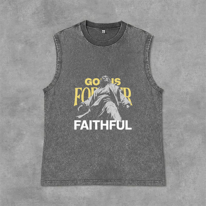 Christianartworkshop God is Forever Faithful Unisex Washed Tank Top - Grey - 2XL - image 3