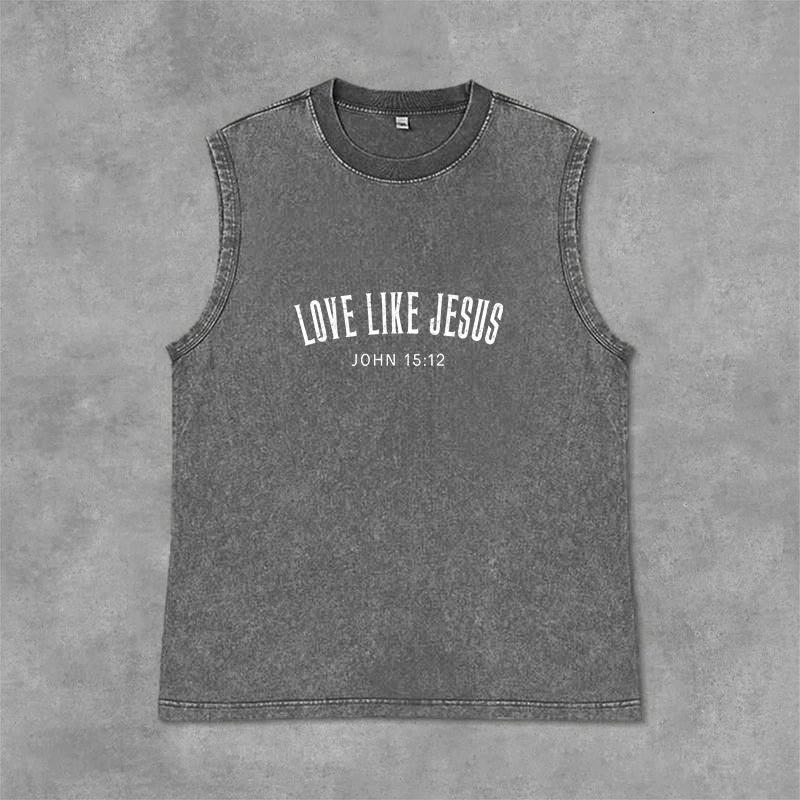 Christianartworkshop Love Like Jesus John 15:12 Unisex Washed Tank Top - Grey - 2XL - image 0