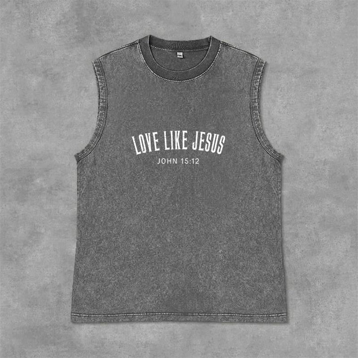 Christianartworkshop Love Like Jesus John 15:12 Unisex Washed Tank Top - Grey - 2XL - image 0