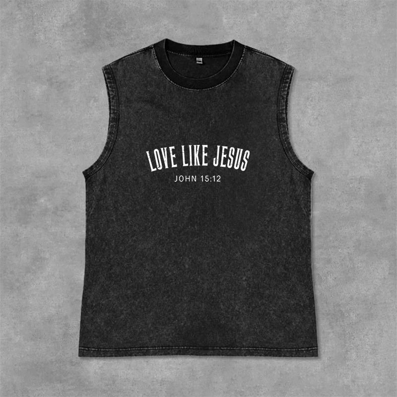 Christianartworkshop Love Like Jesus John 15:12 Unisex Washed Tank Top - Black - 2XL - image 6