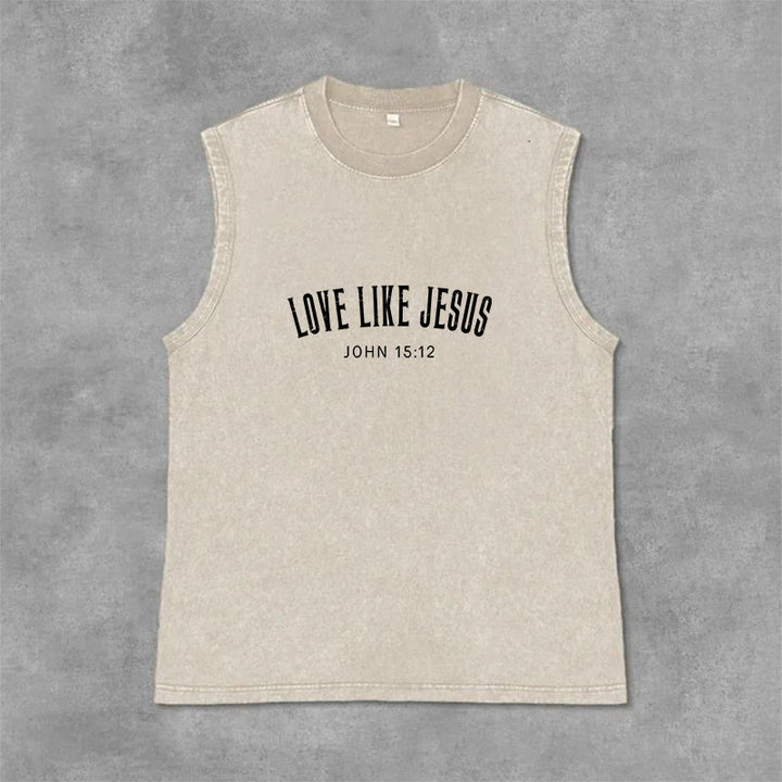 Christianartworkshop Love Like Jesus John 15:12 Unisex Washed Tank Top - Beige - 2XL - image 3