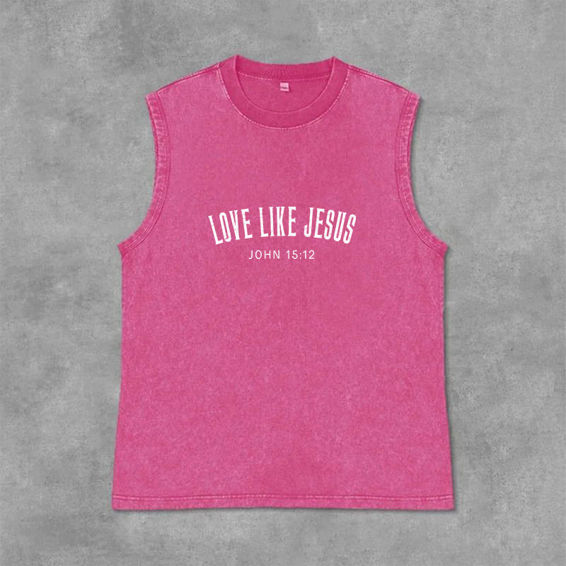 Christianartworkshop Love Like Jesus John 15:12 Unisex Washed Tank Top - Pink - 2XL - image 9