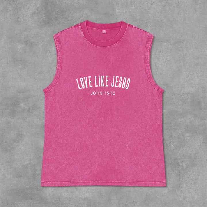 Christianartworkshop Love Like Jesus John 15:12 Unisex Washed Tank Top - Pink - 2XL - image 9
