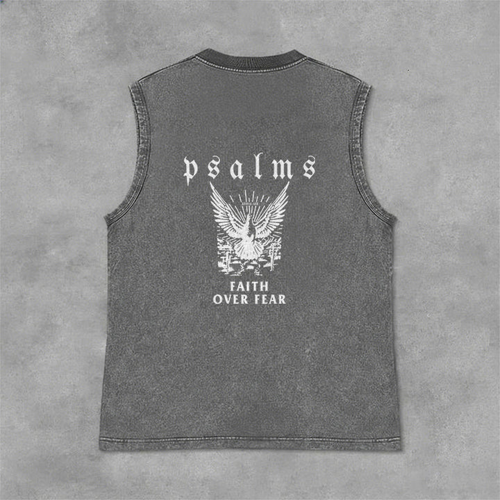 Christianartworkshop Psalms Faith Over Fear Faith Statement Unisex Washed Tank Top - Grey - 2XL - image 3