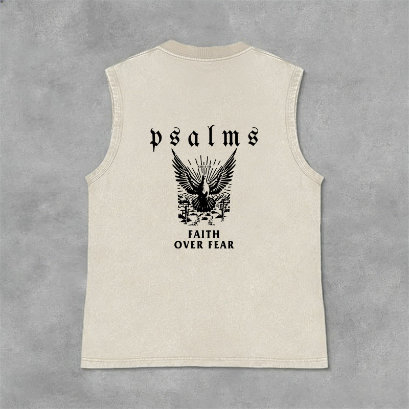 Christianartworkshop Psalms Faith Over Fear Faith Statement Unisex Washed Tank Top - Beige - 2XL - image 0
