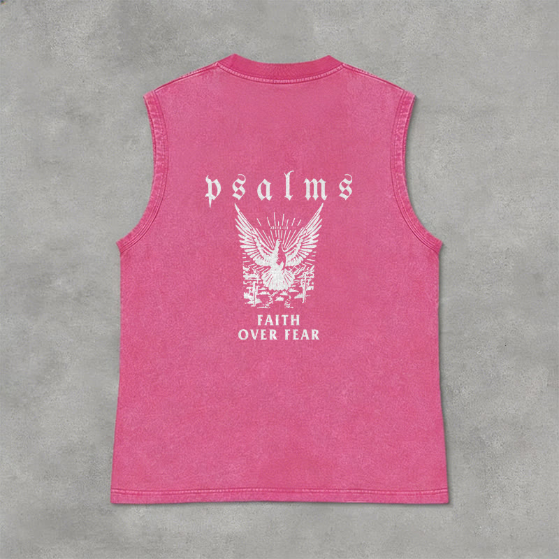 Christianartworkshop Psalms Faith Over Fear Faith Statement Unisex Washed Tank Top - Pink - 2XL - image 12