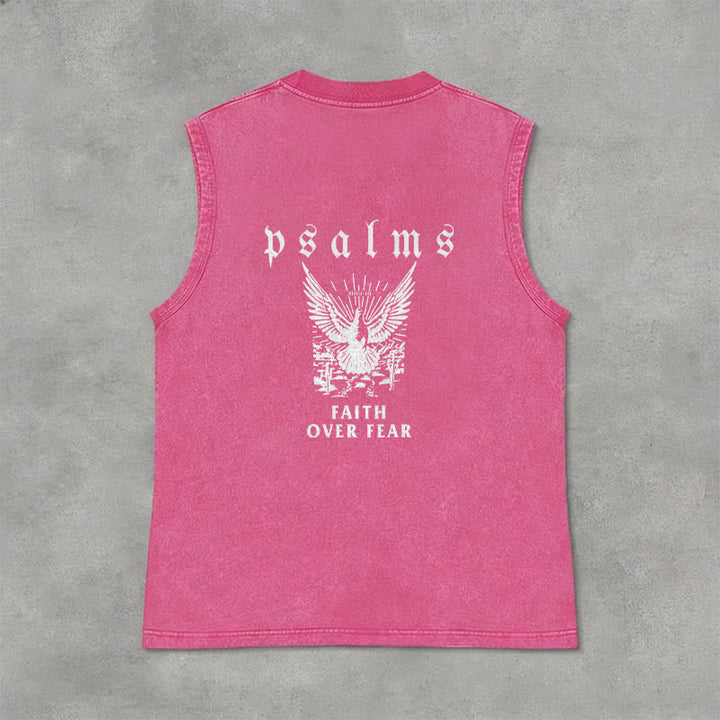 Christianartworkshop Psalms Faith Over Fear Faith Statement Unisex Washed Tank Top - Pink - 2XL - image 12