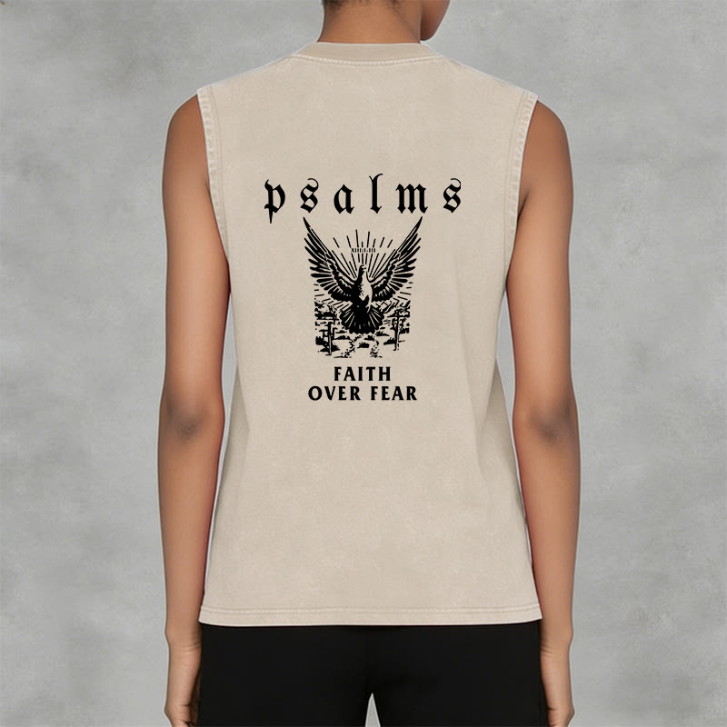 Christianartworkshop Psalms Faith Over Fear Faith Statement Unisex Washed Tank Top - image 2