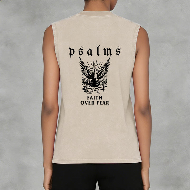 Christianartworkshop Psalms Faith Over Fear Faith Statement Unisex Washed Tank Top - image 2