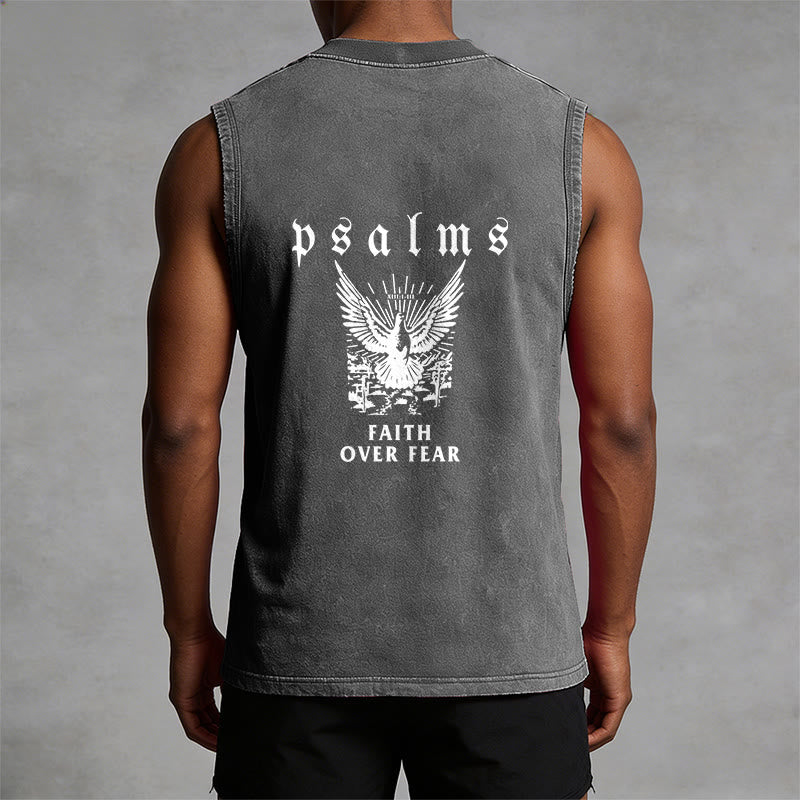 Christianartworkshop Psalms Faith Over Fear Faith Statement Unisex Washed Tank Top - image 4
