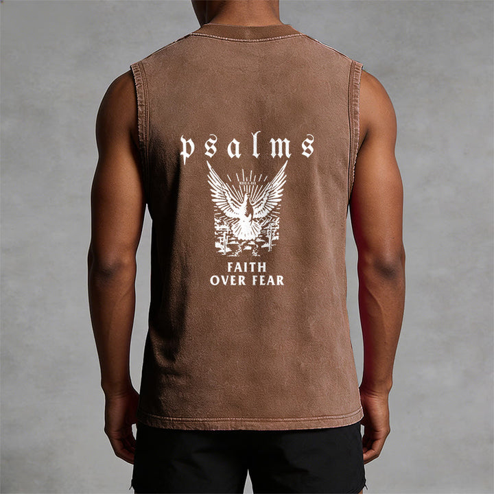 Christianartworkshop Psalms Faith Over Fear Faith Statement Unisex Washed Tank Top - image 10