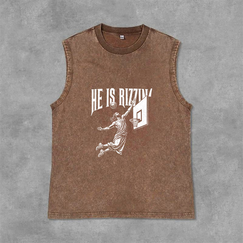 Christianartworkshop He Is Rizzin' Jesus Basketball Unisex Washed Tank Top - Brown - 2XL - image 12