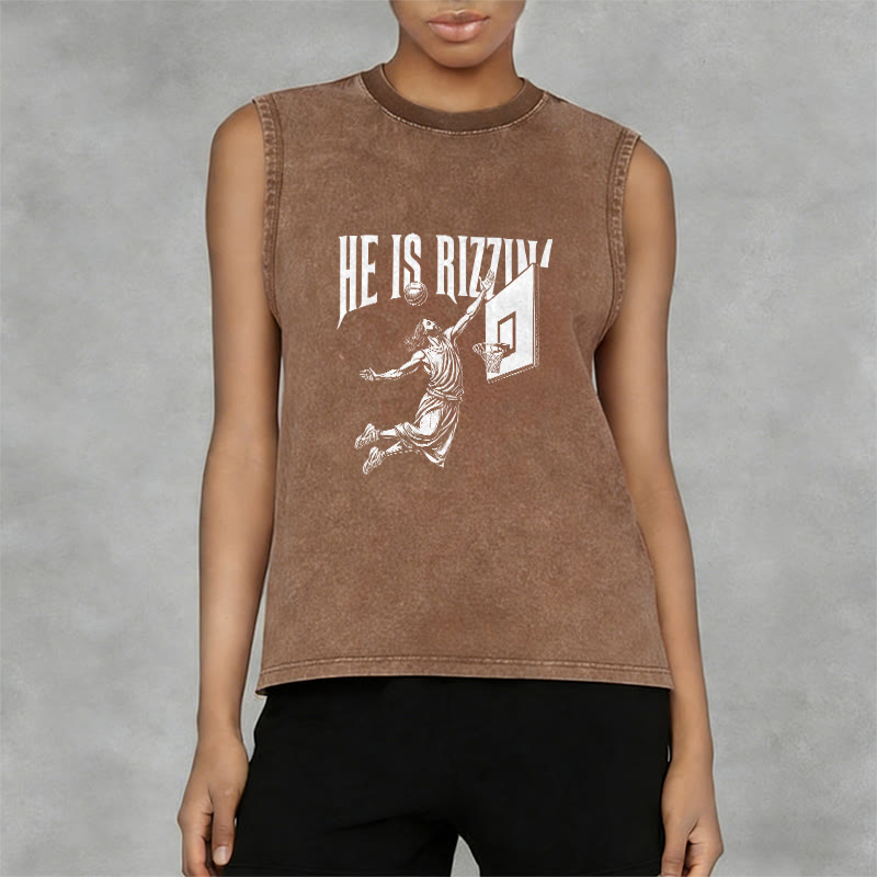 Christianartworkshop He Is Rizzin' Jesus Basketball Unisex Washed Tank Top - image 13