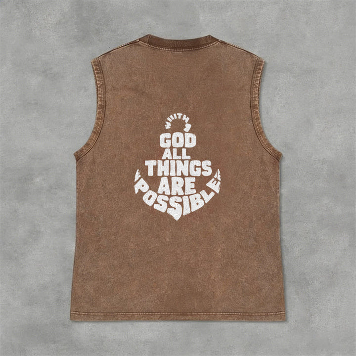 Christianartworkshop With God All Things Are Possible Anchor Unisex Washed Tank Top - image 5