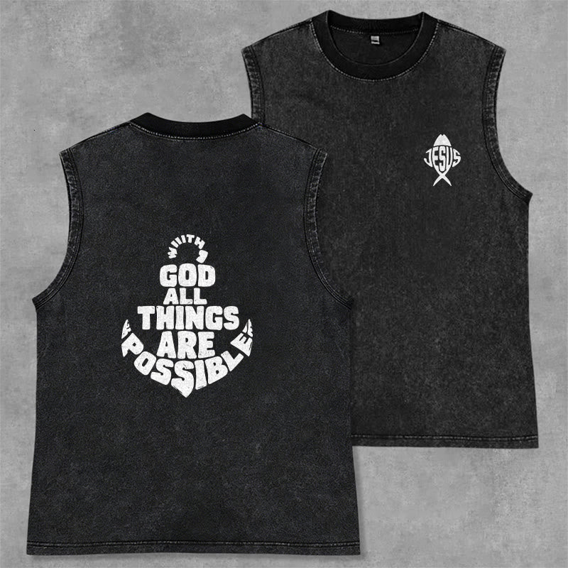 Christianartworkshop With God All Things Are Possible Anchor Unisex Washed Tank Top - Black - 2XL - image 7