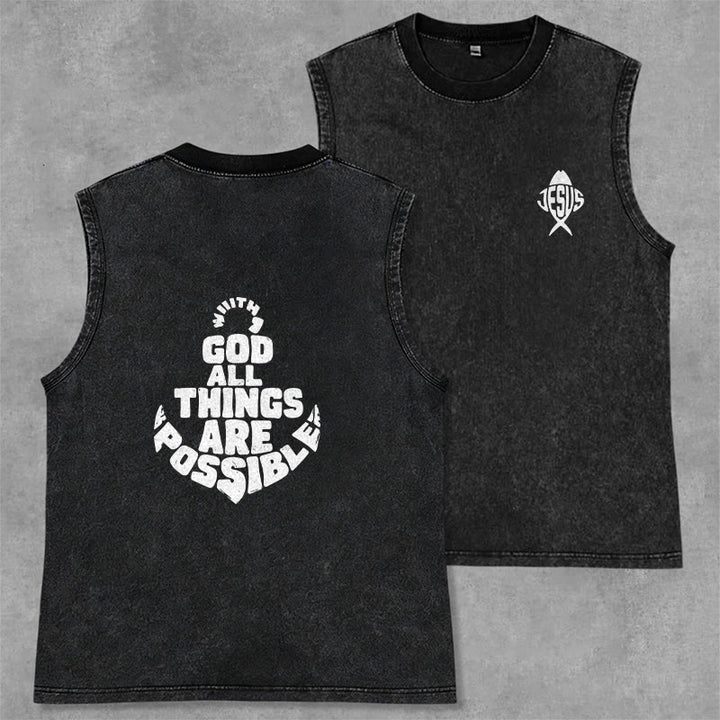 Christianartworkshop With God All Things Are Possible Anchor Unisex Washed Tank Top - Black - 2XL - image 7
