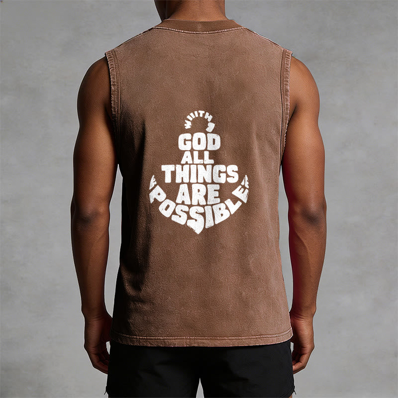 Christianartworkshop With God All Things Are Possible Anchor Unisex Washed Tank Top - image 1