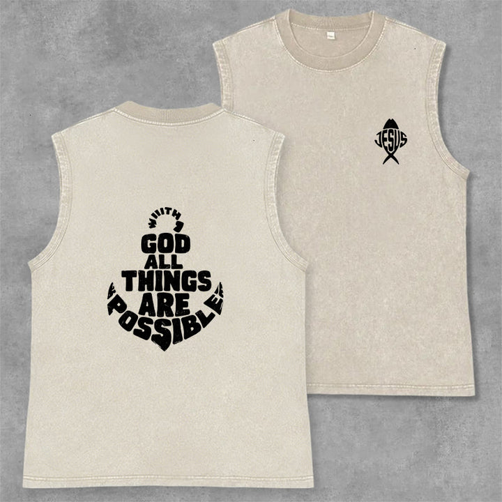 Christianartworkshop With God All Things Are Possible Anchor Unisex Washed Tank Top - Beige - 2XL - image 28