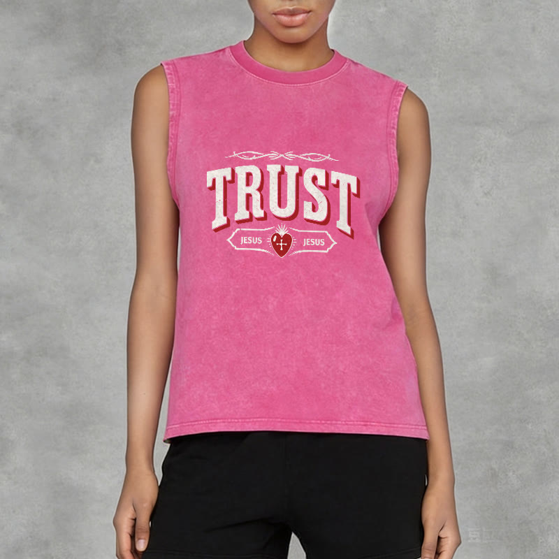 Christianartworkshop Trust Jesus Sacred Heart Unisex Washed Tank Top - image 1