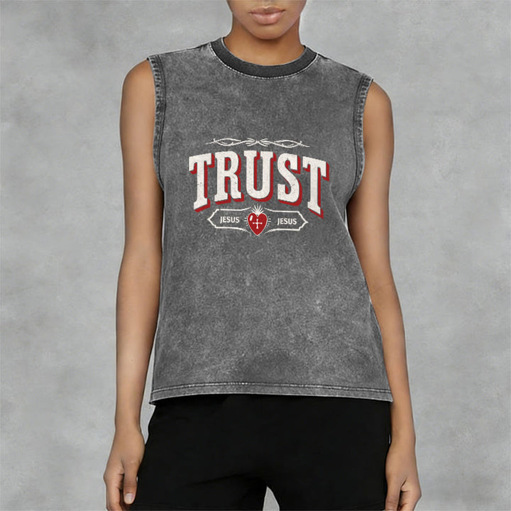 Christianartworkshop Trust Jesus Sacred Heart Unisex Washed Tank Top - image 7