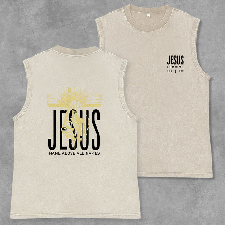 Christianartworkshop Jesus Name Above All Names Unisex Washed Tank Top - Beige - 2XL - image 7