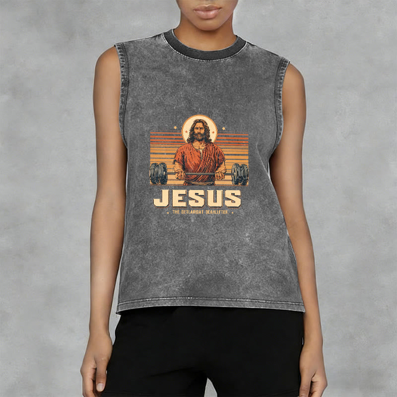 Christianartworkshop Jesus Deadlifter Faith Statement Unisex Washed Tank Top - image 13
