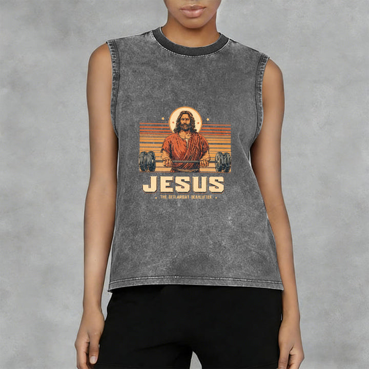 Christianartworkshop Jesus Deadlifter Faith Statement Unisex Washed Tank Top - image 13