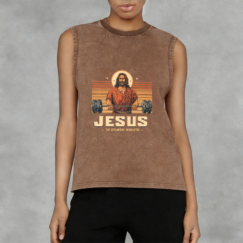 Christianartworkshop Jesus Deadlifter Faith Statement Unisex Washed Tank Top - image 2