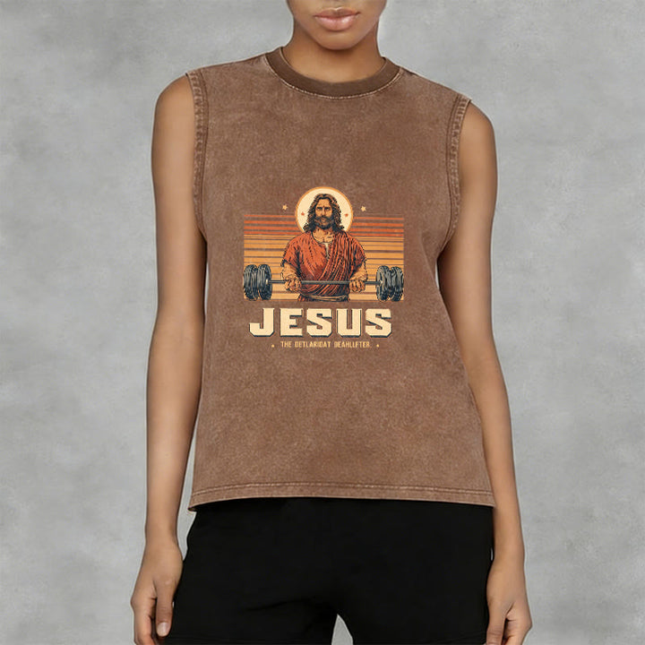 Christianartworkshop Jesus Deadlifter Faith Statement Unisex Washed Tank Top - image 2