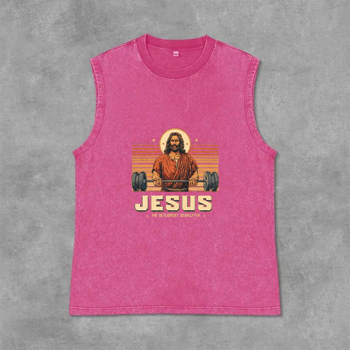 Christianartworkshop Jesus Deadlifter Faith Statement Unisex Washed Tank Top - Pink - 2XL - image 9