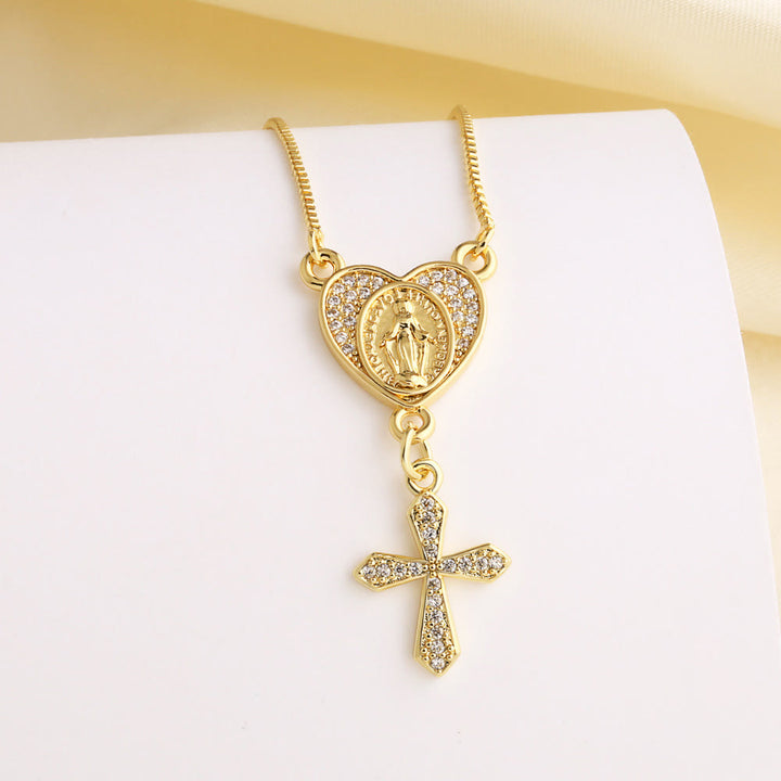 Christianartworkshop Zircon-Encrusted Our Lady & St. Benedict Cross Heart Necklace: Divine Grace in Daily Wear - Our Lady (B) - image 3