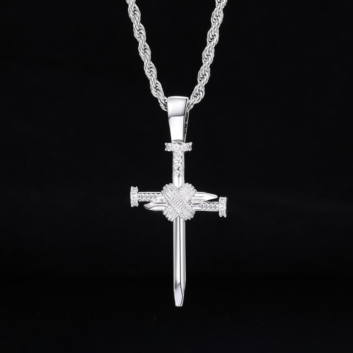 Christianartworkshop Zircon-Accented Nail Shaped Cross Pendant: Elegant Reminder of Unwavering Faith - Silver - image 2