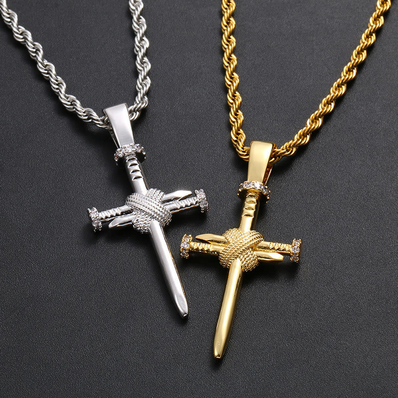 Christianartworkshop Zircon-Accented Nail Shaped Cross Pendant: Elegant Reminder of Unwavering Faith - image 0