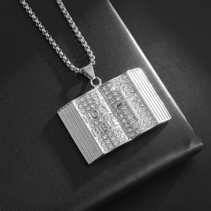 Christianartworkshop Bible-Shaped Cross Pendant Necklace: Symbol of Faith and Divine Wisdom - Silver - image 3