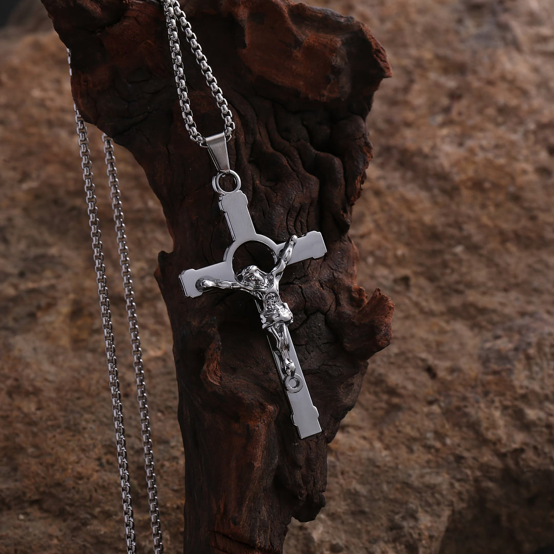 Christianartworkshop Polished Metal Crucifix Necklace: Wearable Token of Divine Grace and Protection - Black - image 3