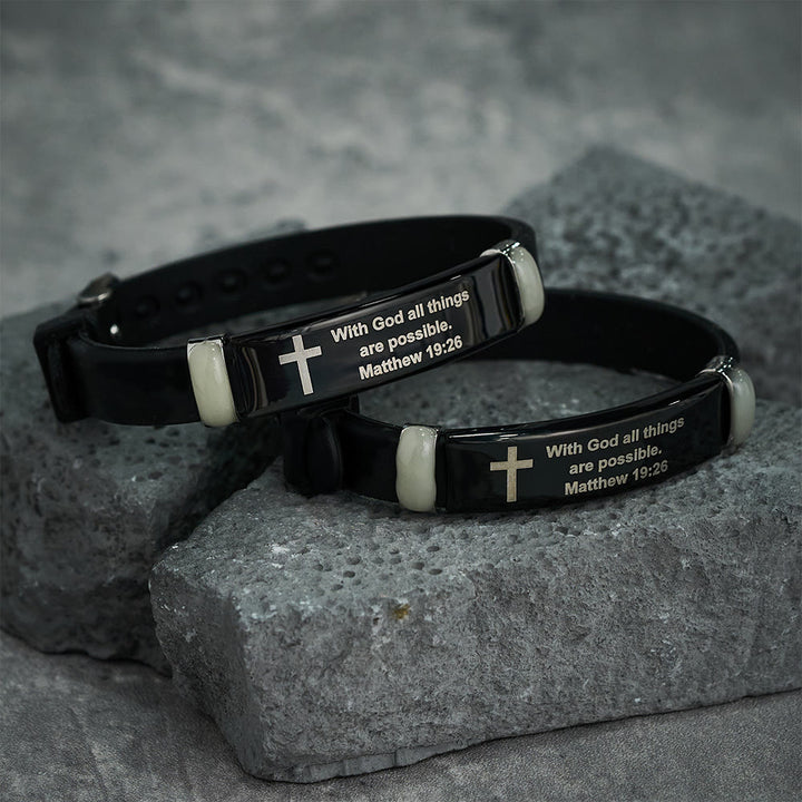 Christianartworkshop Luminous Silicon Cross Bracelet with Matthew 19:26: Timeless Message of Hope and Faith - image 2