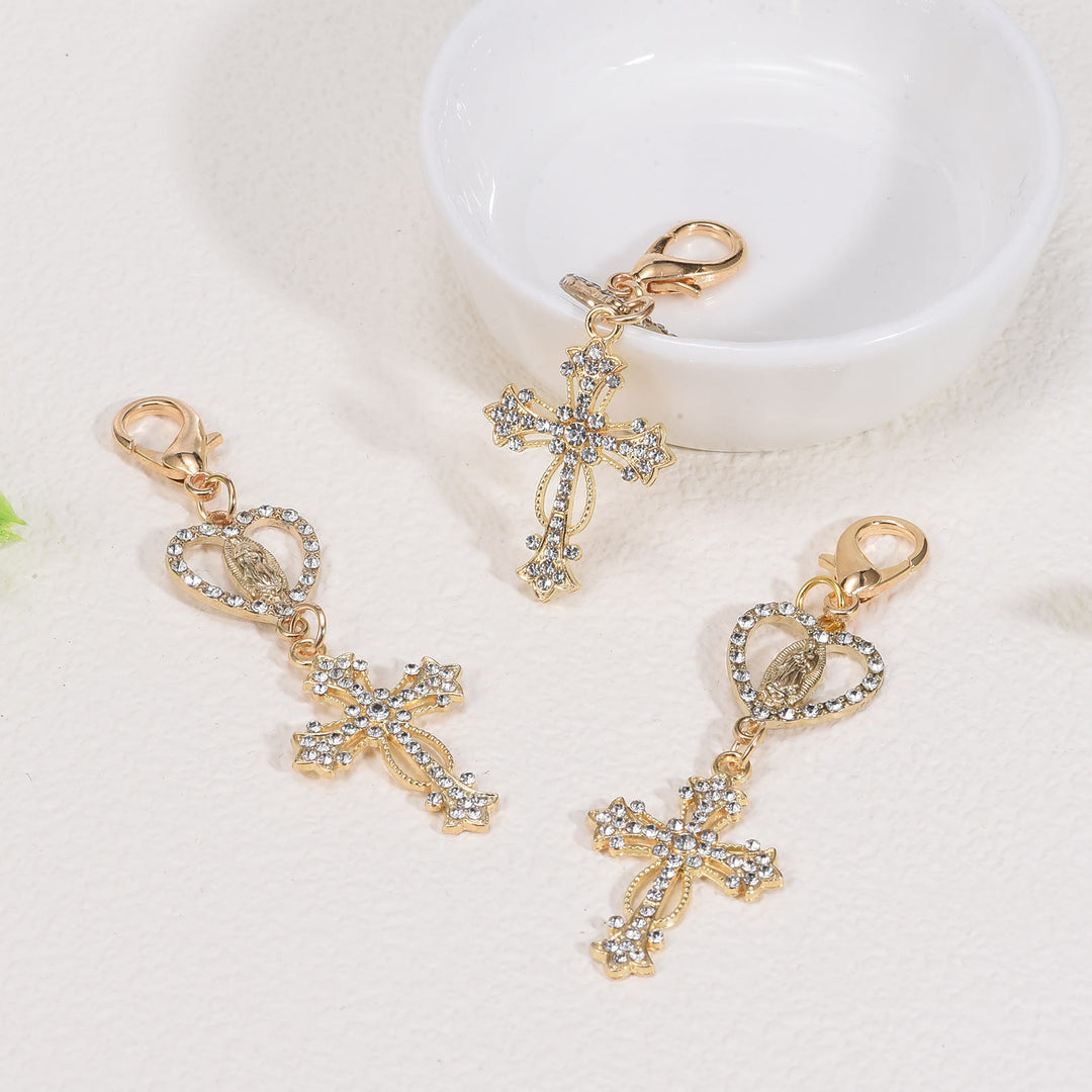 Christianartworkshop Heart-Shaped Our Lady & Zircon Cross Keychain: Symbol of Faith and Divine Protection - image 2