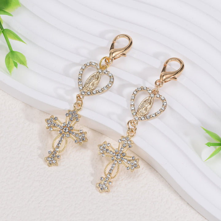 Christianartworkshop Heart-Shaped Our Lady & Zircon Cross Keychain: Symbol of Faith and Divine Protection - image 3