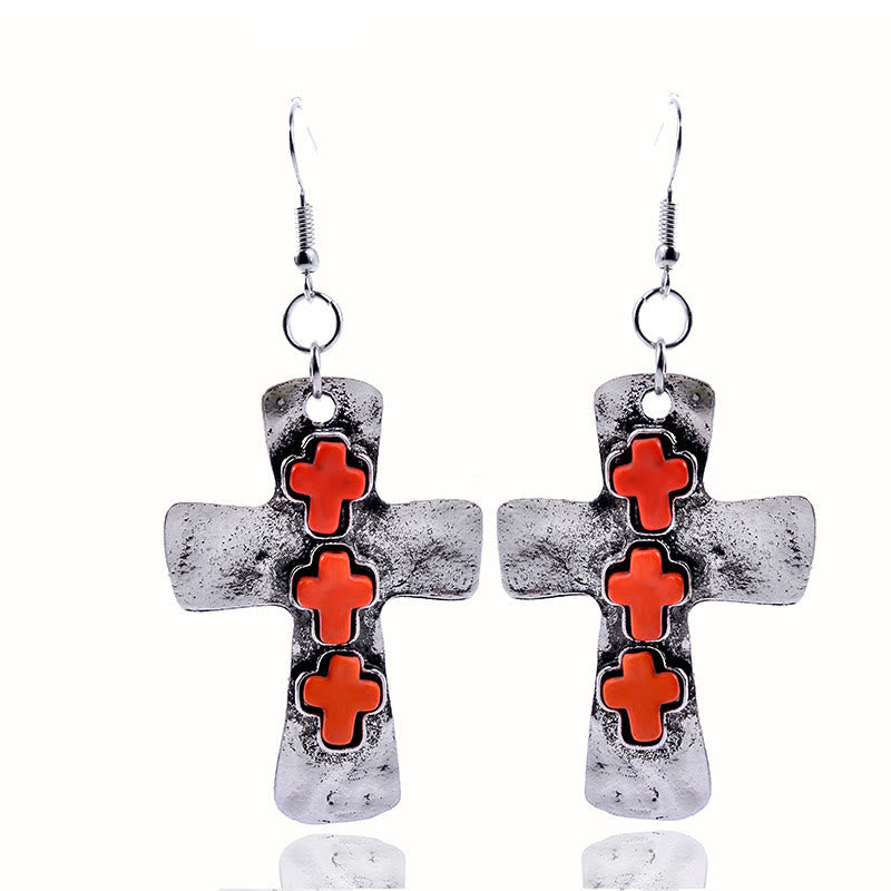 Christianartworkshop Textured Three-Cross Earrings with Stone Inlays: Symbol of Faith and Protection - Orange - image 9