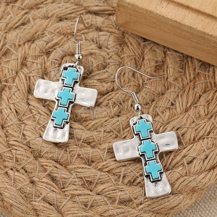 Christianartworkshop Textured Three-Cross Earrings with Stone Inlays: Symbol of Faith and Protection - image 4