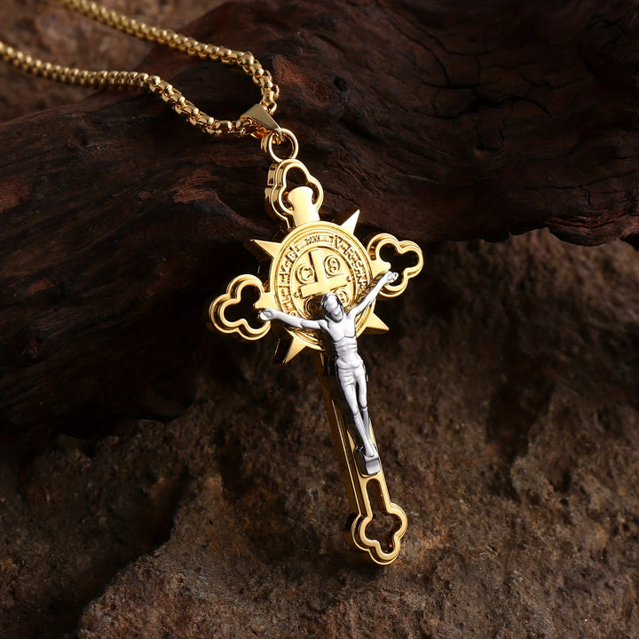 Christianartworkshop Openwork Crucifix Pendant Necklace: Symbol of Faith and Divine Protection - Golden 70CM - image 2