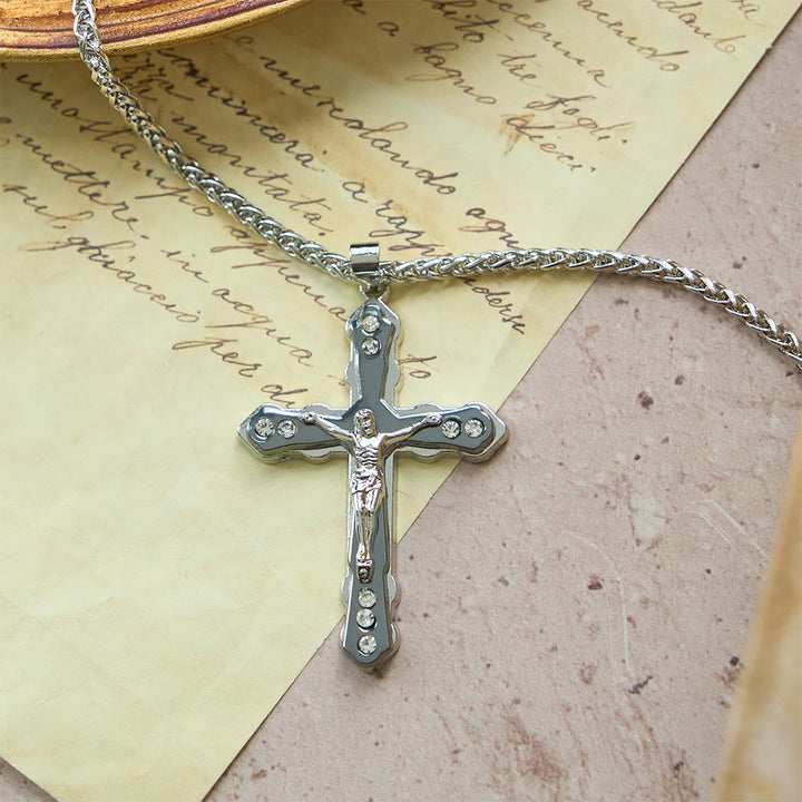 Christianartworkshop Blue/Silver Detailed Sculpted Crucifix Necklace: A Sacred Accessory for Devotion - Silver - image 7
