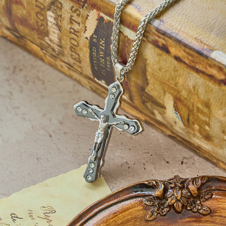Christianartworkshop Blue/Silver Detailed Sculpted Crucifix Necklace: A Sacred Accessory for Devotion - image 9
