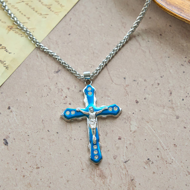 Christianartworkshop Blue/Silver Detailed Sculpted Crucifix Necklace: A Sacred Accessory for Devotion - image 4