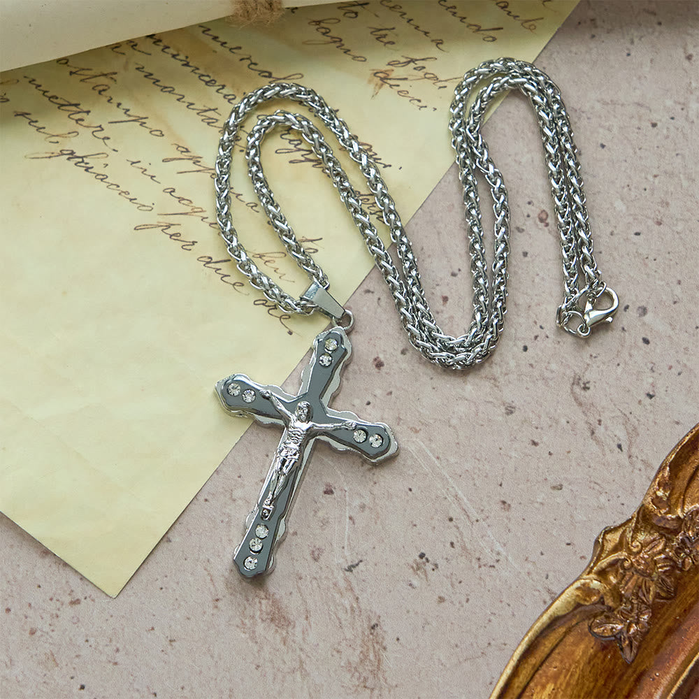 Christianartworkshop Blue/Silver Detailed Sculpted Crucifix Necklace: A Sacred Accessory for Devotion - image 11