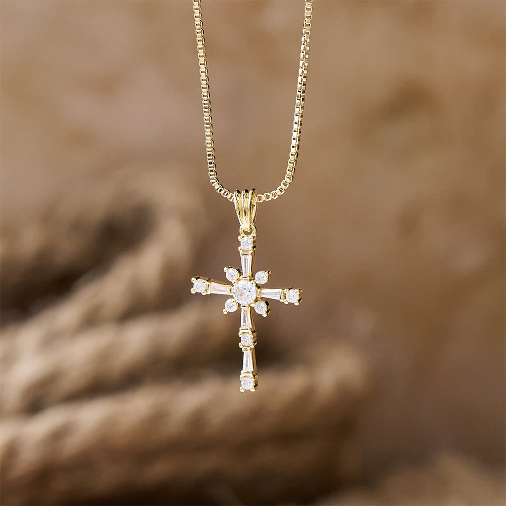 Christianartworkshop Sparkling Stone-Inlaid Cross Necklace: A Token of Divine Protection - image 1